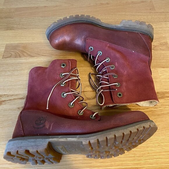 Timberland Teddy Fleece Burgundy Women's Leather Boots - Picture 10 of 12